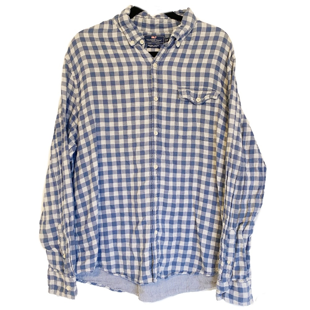 VINEYARD VINES Blue Heron Gingham Slim Crosby Shirt Size XL